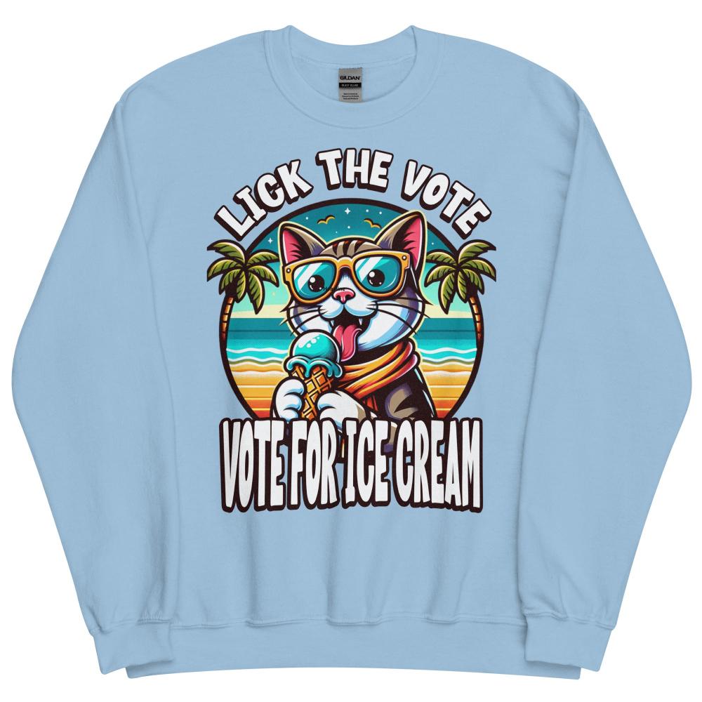 Lick The Vote Ice Cream Cat Sweatshirt - Light Blue Color - https://ascensionemporium.net